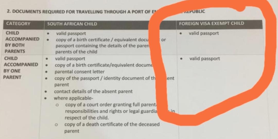 All mention of birth certificates removed for foreign visa exempt minors in new government advisory. Children from countries requiring a visa present the birth certificate when applying for the visa.