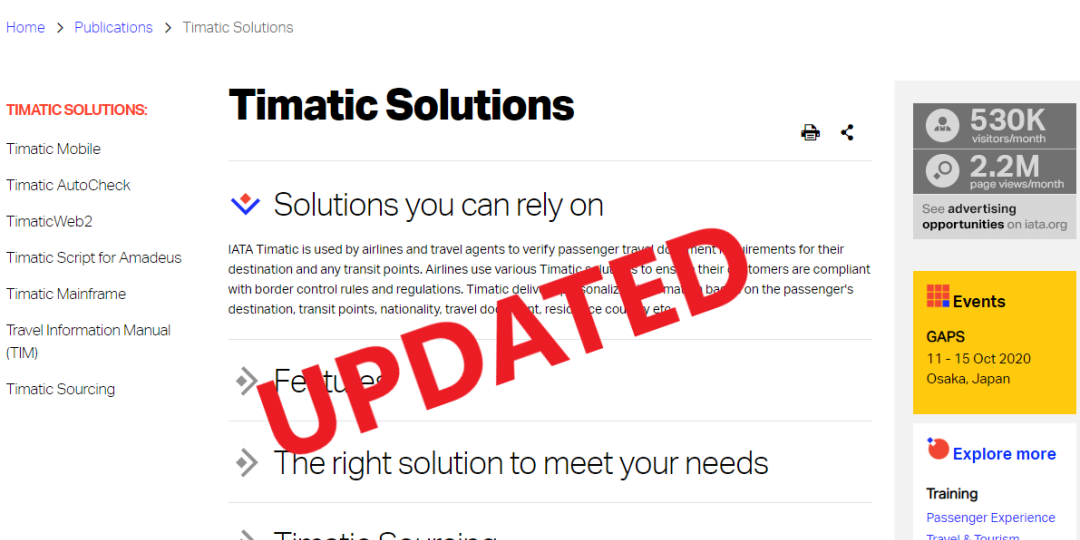 Timatic updated with new advisory