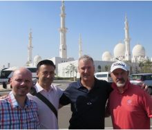 Outside the Al-Sayed Grand Mosque exploring the new possibilities of Abu Dhabi as a hub are: (from left) Johan Groenewald (Wendy Wu Tours); Sean Bradley (SAA Holidays); Craig van Rooyen (Tour d’ Afrique) and David Frost (Satsa). 