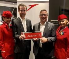 From left: Flight attendant Nikola Frates, Austrian Airlines CEO Alexis von Hoensbroech, Lufthansa GM Southern Africa André Schulz and flight attendant Nicole Franclova.