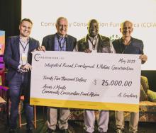 From left: Craig Erasmus (CCFA Board Member and Accor Vice President Operations and D&TS, Sub Saharan Africa), Adrian Gardiner (Chairman of CCFA and Mantis Collection), John Kasaona (Executive Director and Trustee of IRDNC) and Serge Dive (CEO, This is Beyond).